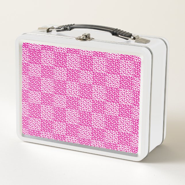 Checkered Love in Magenta and White Metal Lunch Box (Front)