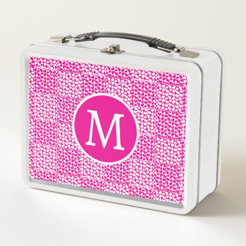Checkered Love in Magenta and White Monogram Metal Lunch Box