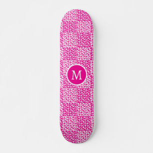 Checkered Love in Magenta and White Monogram Skateboard