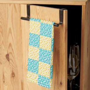 Checkered Love in Turquoise, Yellow, and White Kitchen Towel
