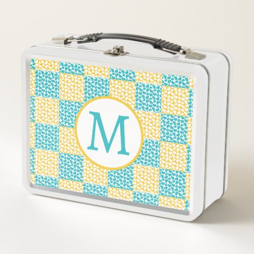 Checkered Love in Turquoise Yellow and White Metal Lunch Box
