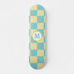 Checkered Love in Turquoise, Yellow, and White Skateboard