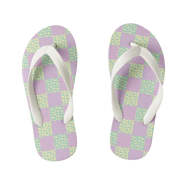 Checkered Love-Pastel Pink, Yellow, Purple & Green Kid's Flip Flops (Footbed)