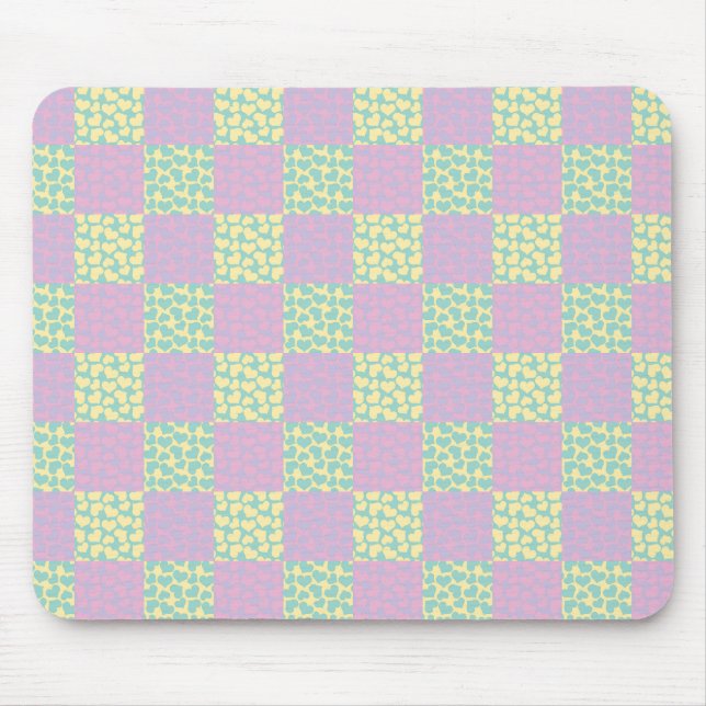 Checkered Love-Pastel Pink, Yellow, Purple & Green Mouse Pad (Front)