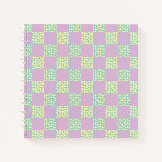 Checkered Love-Pastel Pink, Yellow, Purple & Green Notebook (Front)