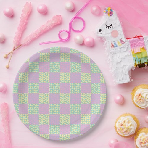 Checkered Love_Pastel Pink Yellow Purple  Green Paper Plates