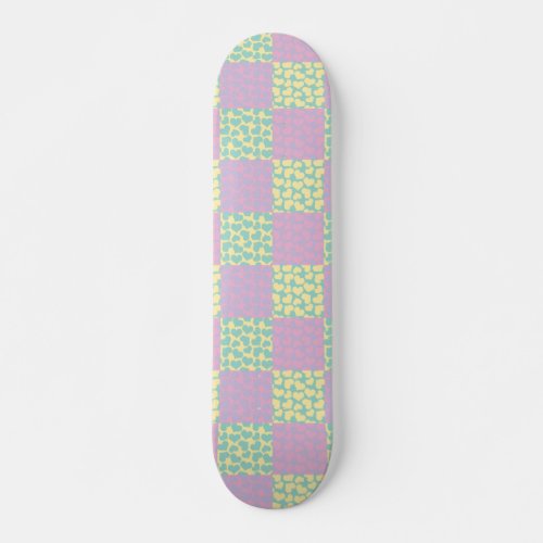 Checkered Love_Pastel Pink Yellow Purple  Green Skateboard