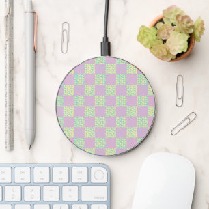 Checkered Love-Pastel Pink, Yellow, Purple & Green Wireless Charger