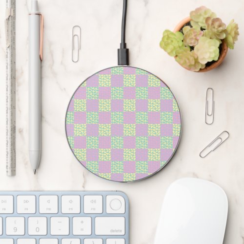 Checkered Love_Pastel Pink Yellow Purple  Green Wireless Charger