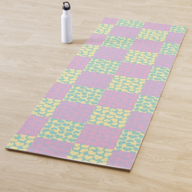 Checkered Love-Pastel Pink, Yellow, Purple & Green Yoga Mat (In Situ)