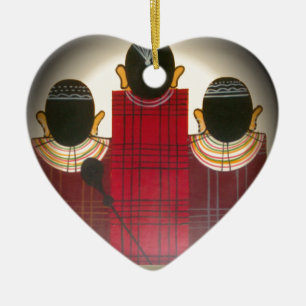 Checkered Maasai Family Portrait Ceramic Ornament