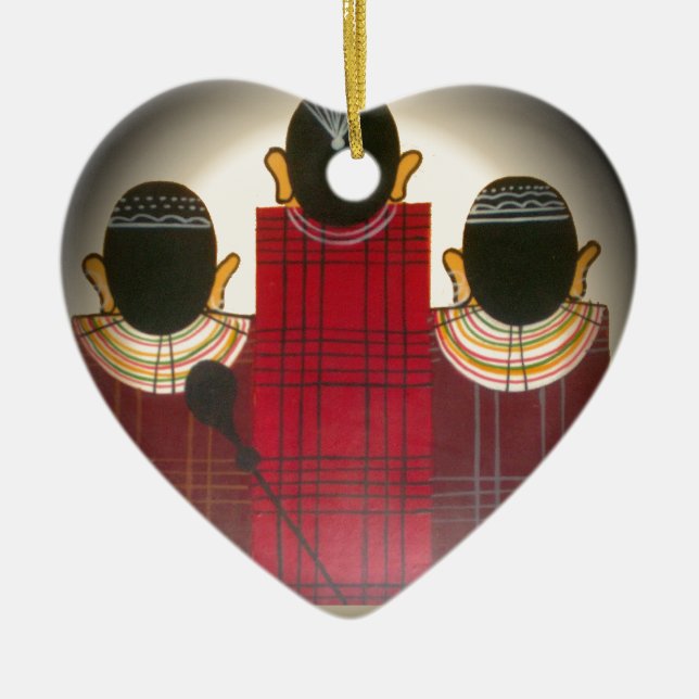 Checkered Maasai Family Portrait Ceramic Ornament (Front)