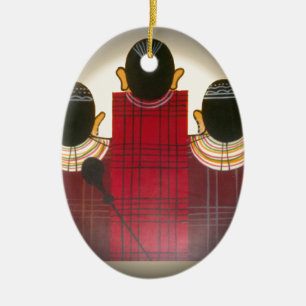 Checkered Maasai Family Portrait Ceramic Ornament