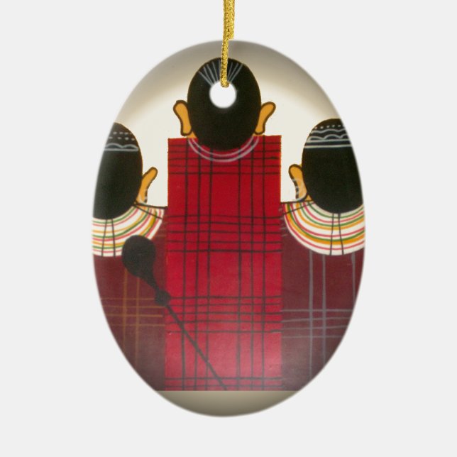 Checkered Maasai Family Portrait Ceramic Ornament (Front)
