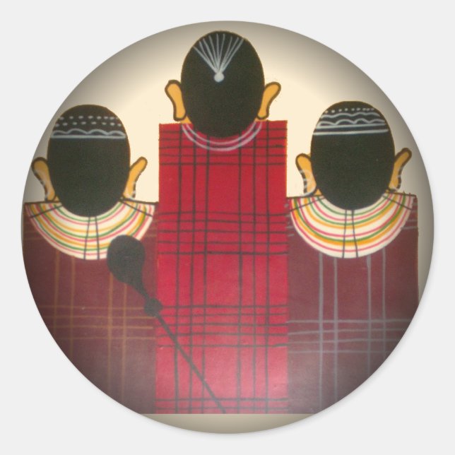 Checkered Maasai Family Portrait Classic Round Sticker (Front)