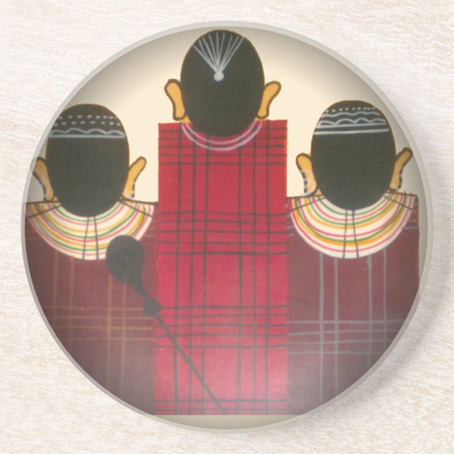 Checkered Maasai Family Portrait Drink Coaster (Front)