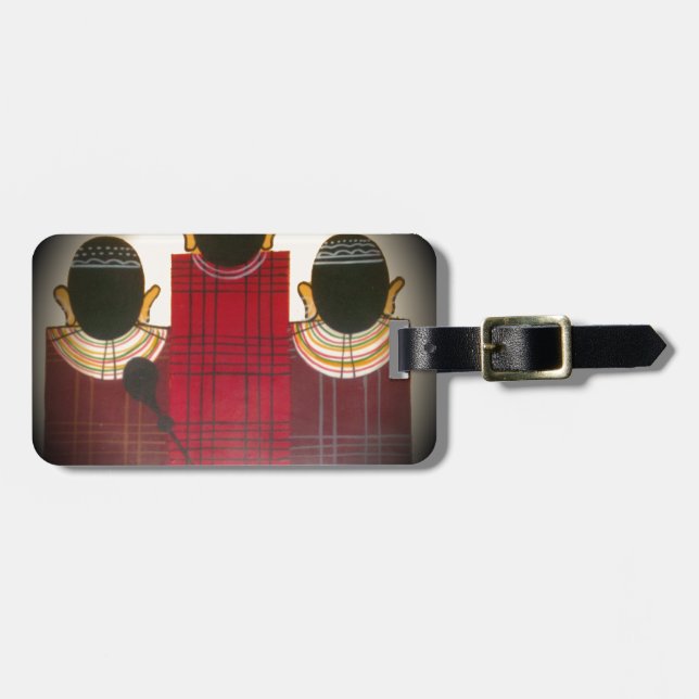 Checkered Maasai Family Portrait Luggage Tag (Front Horizontal)