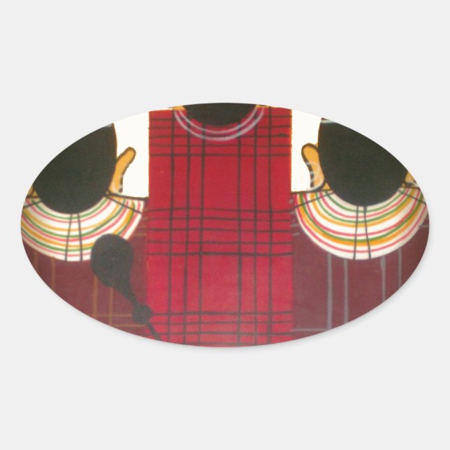 Checkered Maasai Family Portrait Oval Sticker (Front)