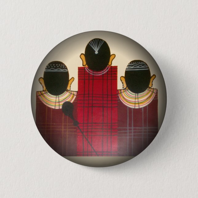 Checkered Maasai Family Portrait Pinback Button (Front)