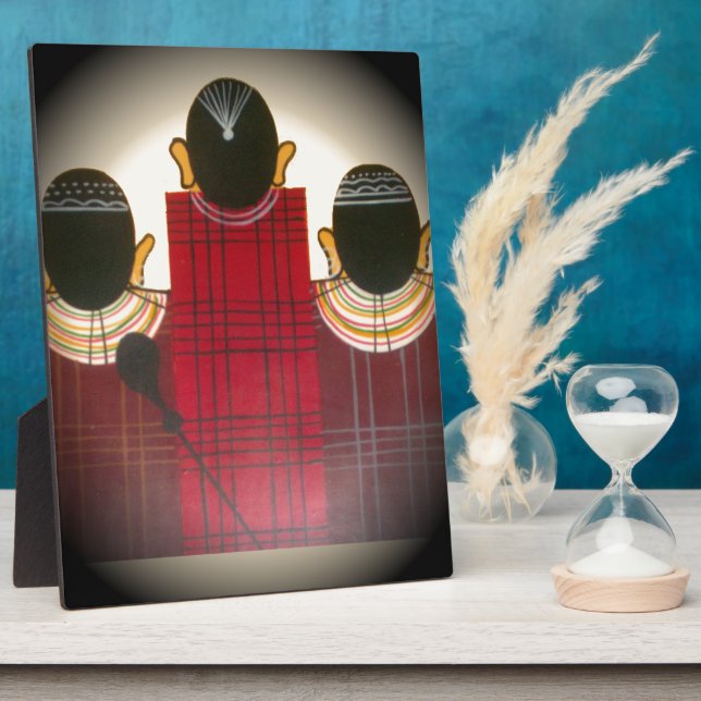 Checkered Maasai Family Portrait Plaque (Side)