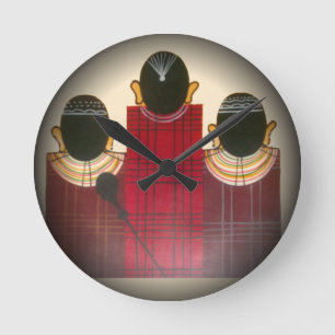 Checkered Maasai Family Portrait Round Clock