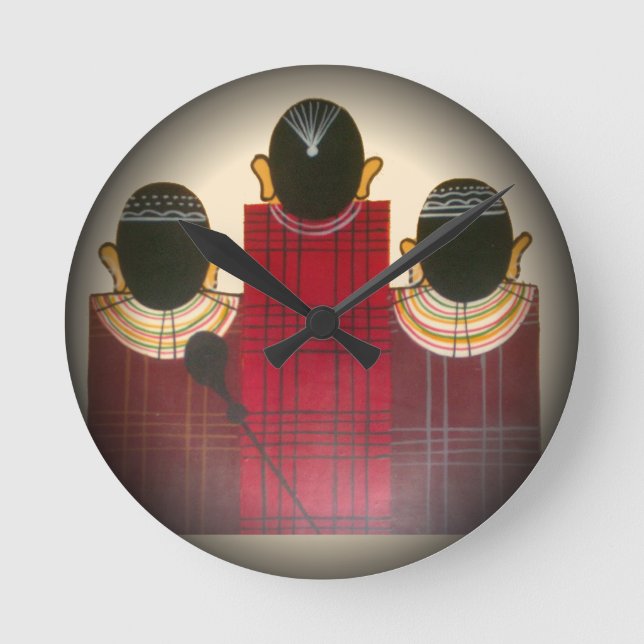 Checkered Maasai Family Portrait Round Clock (Front)