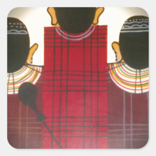 Checkered Maasai Family Portrait Square Sticker