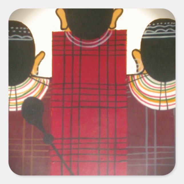 Checkered Maasai Family Portrait Square Sticker (Front)