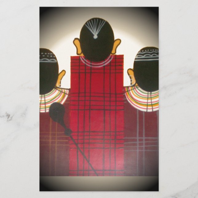 Checkered Maasai Family Portrait Stationery (Front)
