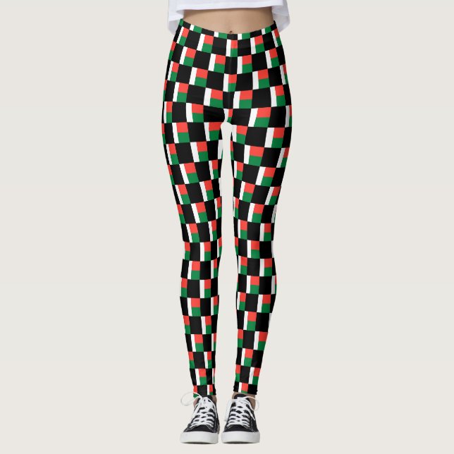 Checkered Madagascar Flag Pattern  Leggings (Front)