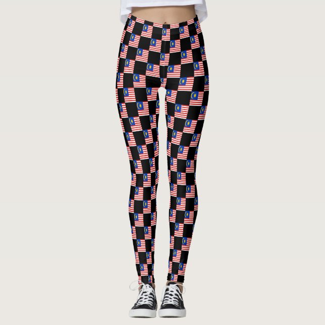 Checkered Malaysia Flag Pattern  Leggings (Front)