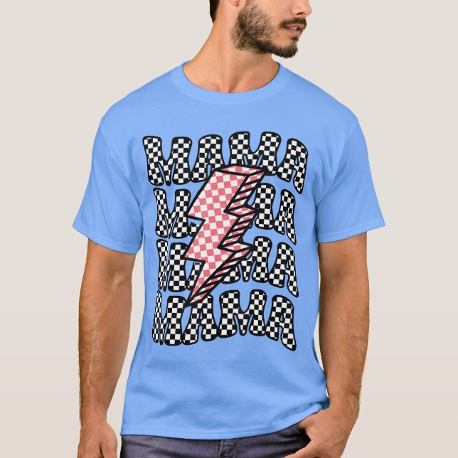 Checkered Mama Racing Birthday Party Race Pit Crew T-Shirt (Front)