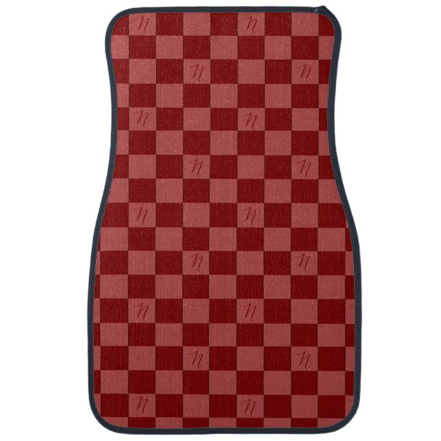 Checkered Maroon N Car Floor Mat (Front)