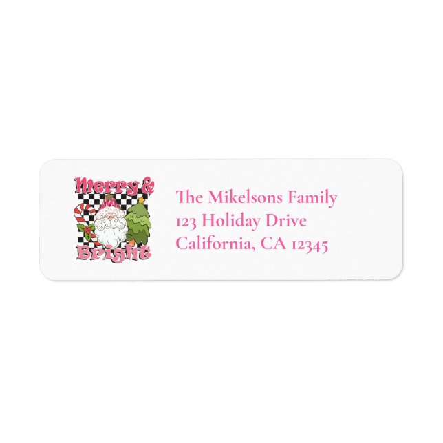 Checkered Merry & Bright Christmas Address Label (Front)