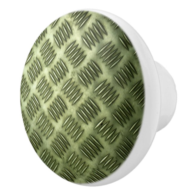 Checkered Metal Stainless Steel Flooring Texture Ceramic Knob (Right)