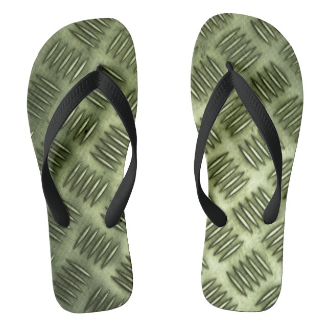Checkered Metal Stainless Steel Flooring Texture Flip Flops (Footbed)