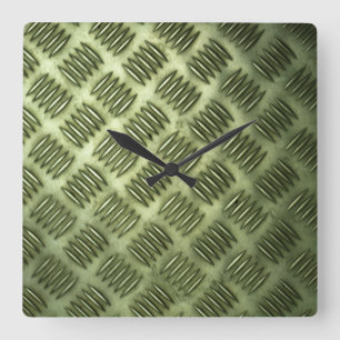 Checkered Metal Steel Flooring Diagonal Texture Square Wall Clock