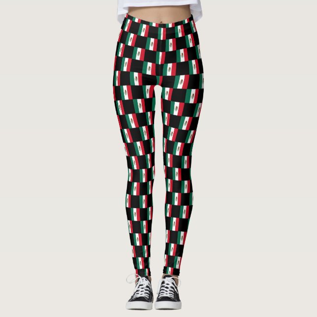 Checkered Mexico Flag Pattern  Leggings (Front)