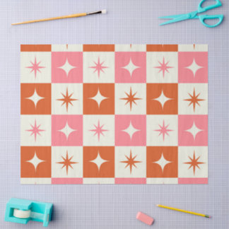 Checkered Mid Century Atomic Stars Pink Orange  Tissue Paper