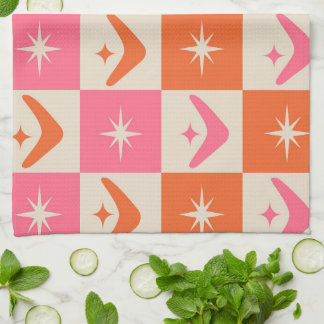 Checkered Mid Century Boomerangs pink and orange  Kitchen Towel