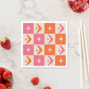 Checkered Mid Century Boomerangs pink and orange  Napkins