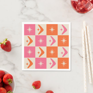 Checkered Mid Century Boomerangs pink and orange  Napkins