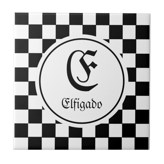 Checkered Middle age monogram  Ceramic Tile (Front)
