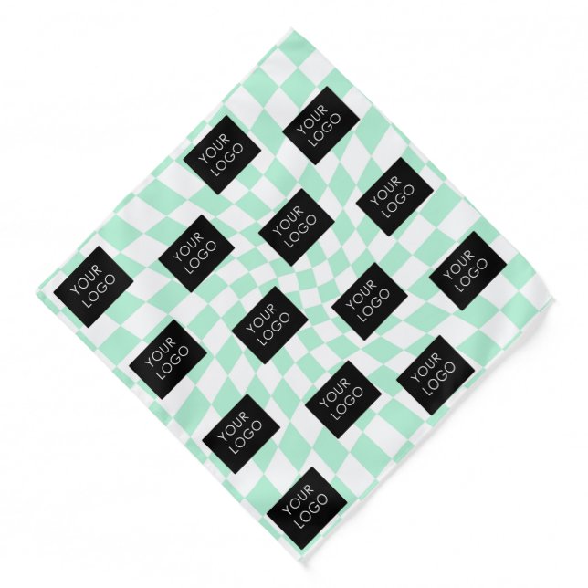 Checkered Mint Custom Business Add Logo Pattern Bandana (Front)