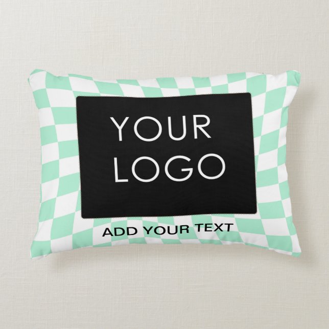 Checkered Mint Customizable Business Add Logo  Accent Pillow (Front)