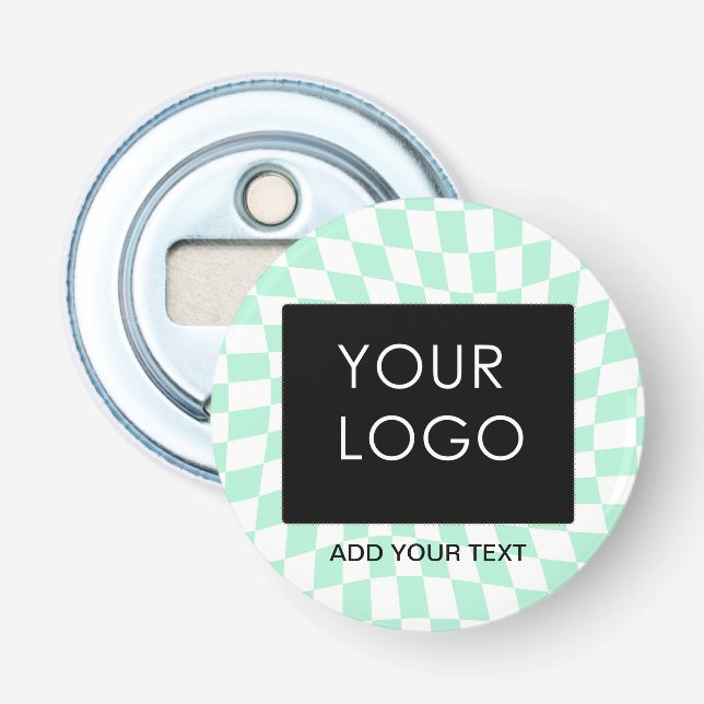Checkered Mint Customizable Business Add Logo      Bottle Opener (Front)