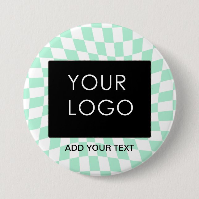 Checkered Mint Customizable Business Add Logo      Button (Front)