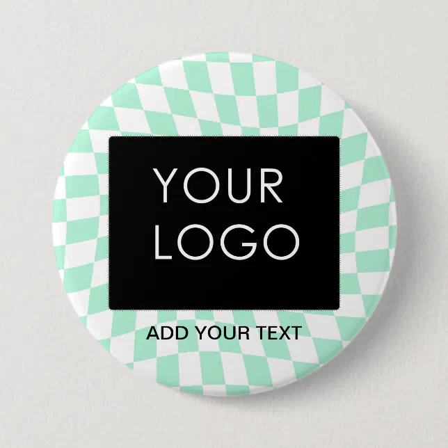 Checkered Mint Customizable Business Add Logo Button | Zazzle