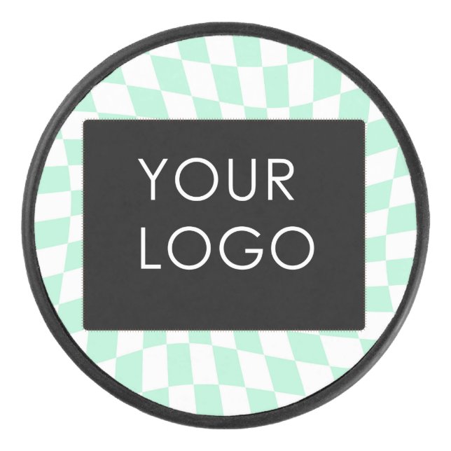 Checkered Mint Customizable Business Add Logo     Hockey Puck (Front)