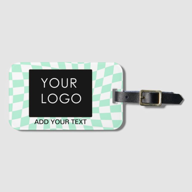 Checkered Mint Customizable Business Add Logo    Luggage Tag (Front Horizontal)